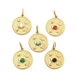 304 подвески из нержавеющей стали с драгоценными камнями, с целью перехода в кольце, плоские круглые прелести, ионное покрытие (ip), реальный 14 k позолоченный