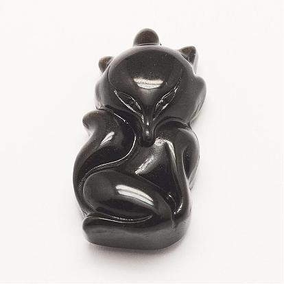 Natural Golden Sheen Obsidian Pendants, Fox
