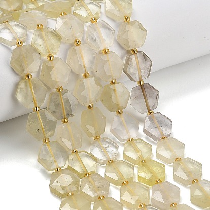 Нити из натуральных бусин лимонного кварца (обработанных нагреванием), шестиугольник, граненый шестиугольный разрез, с бисером