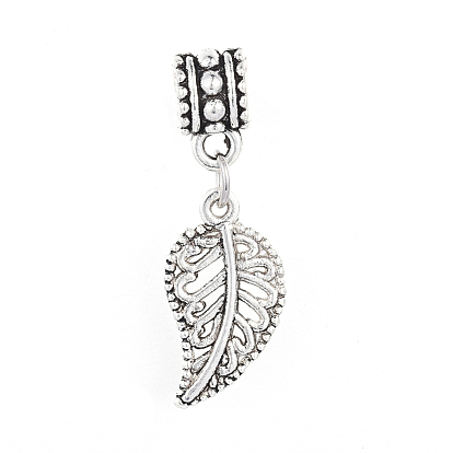 Tibetan Style Alloy European Dangle Charms, Large Hole Pendants, Leaf