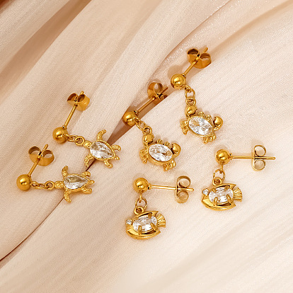 Ozean 304 Ohrstecker aus Edelstahl mit klaren Zirkonia im Pavé-Stil für Damen, golden