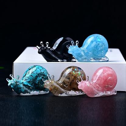 Resin Snail Display Decoration, with Gemstone Chips inside Statues for Home Office Decorations