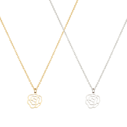 2 шт. 2 цвета 304 комплект ожерелий с полыми розами из нержавеющей стали для женщин