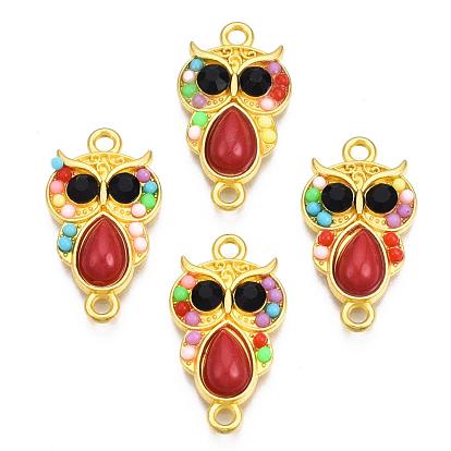 Alloy Links, with Colorful Resin and Rhinestone, Owl