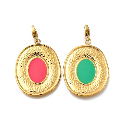 Овальные 304 подвесные украшения из нержавеющей стали с эмалью, ионное покрытие (ip), с застежкой омар коготь, реальный 14 k позолоченный