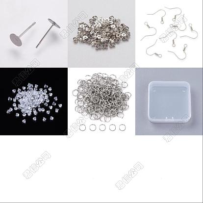 Kit de recherche de fabrication de boucles d'oreilles bricolage, y compris 304 montures de clous d'oreille en acier inoxydable, écrous d'oreille et anneaux de jonction, 316 crochets de boucle d'oreille chirurgicaux en acier inoxydable, écrous en plastique