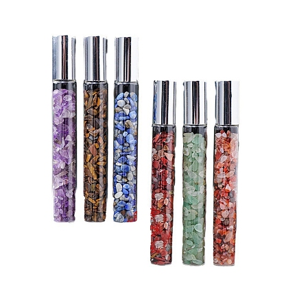 Gemstone Chip Bead Roller Ball Bottles, with Cover, SPA Aromatherapy Essemtial Oil Empty Glass Bottle