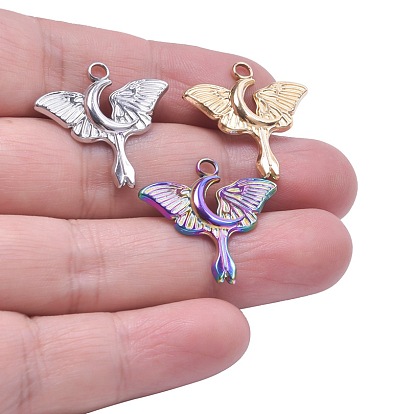 Stainless Steel Pendants, Moon with Butterfly Charms