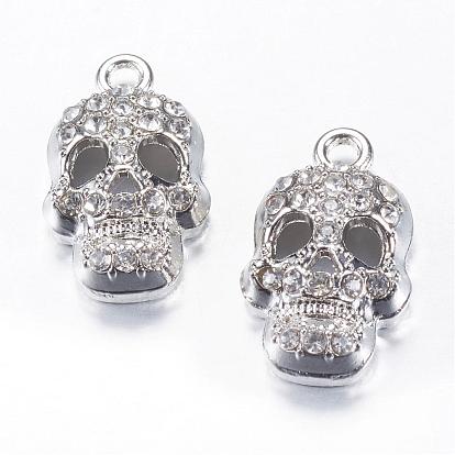 Alloy Rhinestone Pendants, Skull