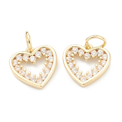 Brass Clear Cubic Zirconia Charms, Long-Lasting Plated, with Jump Ring, Heart