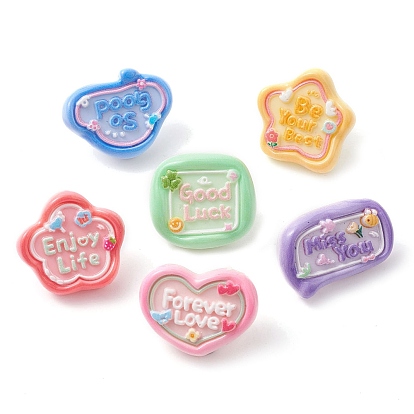 6Pcs 6 Styles Mixed Shape with Word Opaque Resin Drawing Pins, with Iron Pins, for Photos Wall, Maps, Bulletin Board or Corkboards