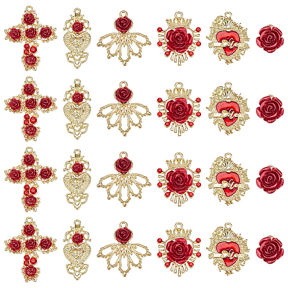 24шт 6 стили подвески со стразами из сплава, Эмаль стиле, золотые