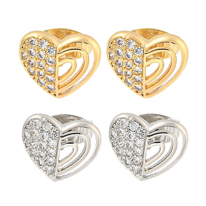 Серьги-гвоздики из латуни в форме сердца с прозрачным фианитом и паве