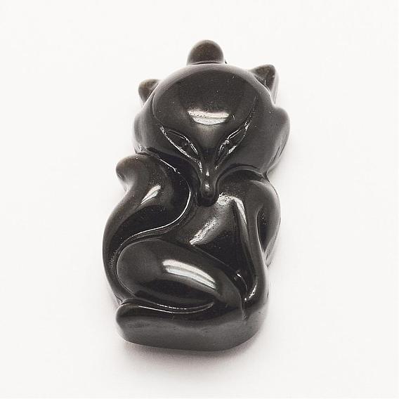 Natural Golden Sheen Obsidian Pendants, Fox