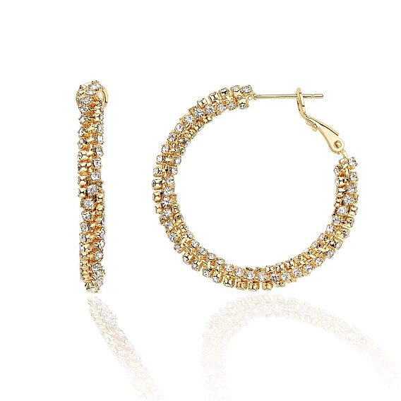 Серьги-кольца из латуни с прозрачным кубическим цирконием, кольцо