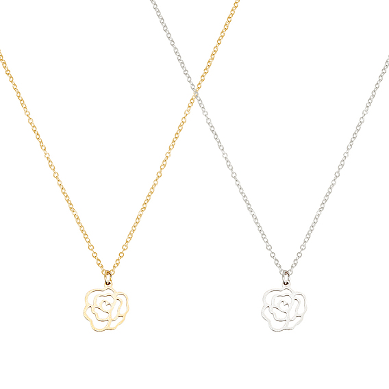 2 шт. 2 цвета 304 комплект ожерелий с полыми розами из нержавеющей стали для женщин