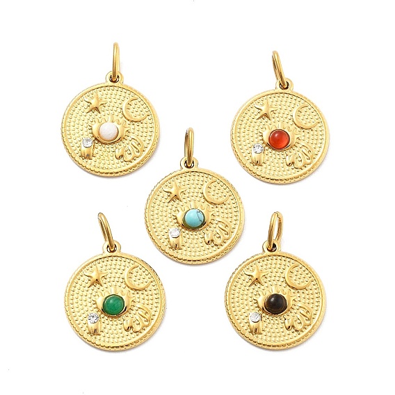 304 подвески из нержавеющей стали с драгоценными камнями, с целью перехода в кольце, плоские круглые прелести, ионное покрытие (ip), реальный 14 k позолоченный