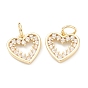 Brass Clear Cubic Zirconia Charms, Long-Lasting Plated, with Jump Ring, Heart