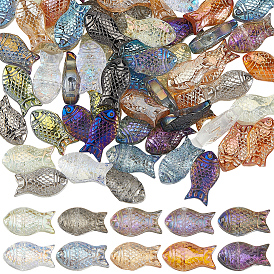 80шт. 10цветные стеклянные бусины ручной работы, изготовленные методом гальванического покрытия, с покрытием цвета радуги, рыба, Топ пробуренной