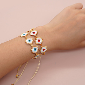 Браслеты из бисера ручной работы, плетеные из стеклянных бусин, Женские украшения из плетеного волоконного шнура, шестиугольник со сглазом