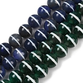 Тибетского стиля DZI бисер нитей, природный агат бисер нитей, окрашенная и подогревом, круглый с полосатым узором