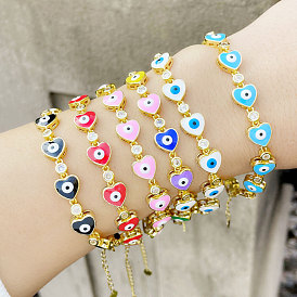 Colorful Oil Drop Evil Eye Bracelet with Micro Inlaid Zircon Heart Eyes.