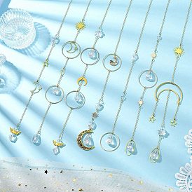 Подвесные украшения в виде луны из латуни, стеклянные каплевидные звездочки-ловушки для уличного декора сада