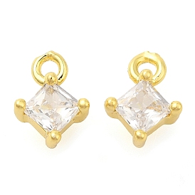 Rhombus Rack Plating Brass with Cubic Zirconia Pendants Charms, Lead Free & Cadmium Free