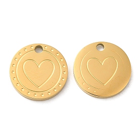 Ion Plating(IP) 316L Surgical Stainless Steel Charms, Flat Round with Heart Charm