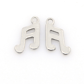 304 Stainless Steel Charms, Musical Note Pendants, 12x8x1mm, Hole: 1mm