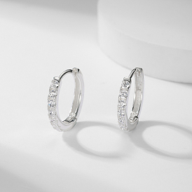 Simple S925 Sterling Silver Clear Cubic Zirconia Hoop Earrings