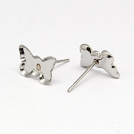 304 Stainless Steel Stud Earring Findings, Earring Posts, Butterfly, 7x11.5x1mm, Pin: 0.6mm