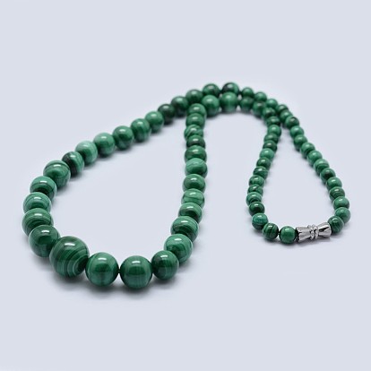 Natural Malachite Graduated Beaded Necklaces, with Brass Clasps