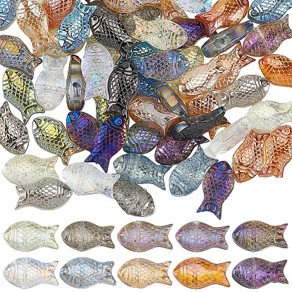 80шт. 10цветные стеклянные бусины ручной работы, изготовленные методом гальванического покрытия, с покрытием цвета радуги, рыба, Топ пробуренной