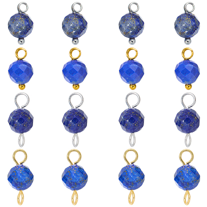 16 piezas 4 estilos colgante de lapislázuli natural con piedra natal de septiembre y dijes conectores, rondo, con fornituras de latón