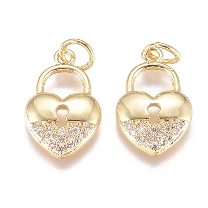 Micro latón allanan colgantes cúbicos del zirconia, con anillo de salto, larga duración plateado, cerradura del corazón