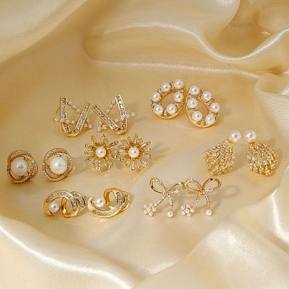 Shiny Women's Earrings with Hollow Design, Rhinestones and Imitation Pearl
