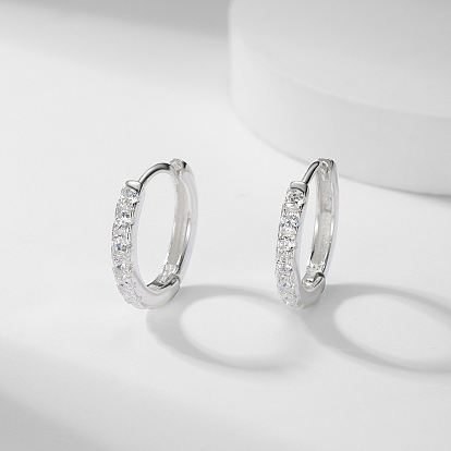 Simple S925 Sterling Silver Clear Cubic Zirconia Hoop Earrings