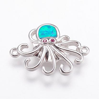 Synthetic Opal Links Connectors, with Brass Cubic Zirconia Findings, Octopus