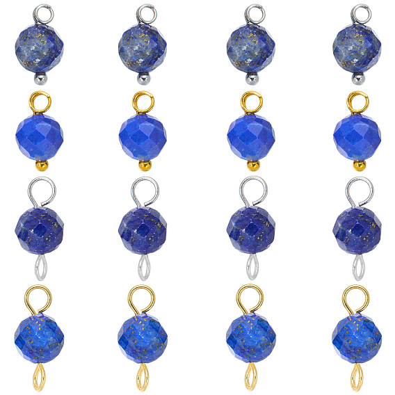 16Pcs 4 Styles September Birthstone Natural Lapis Lazuli Pendant and Connector Charms, Round, with Brass Findings