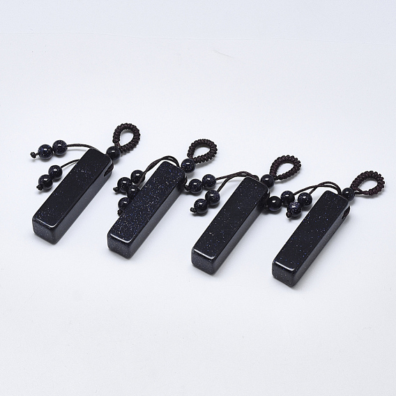 Gemstone Big Pendants, with Braided Nylon Cord, Cuboid