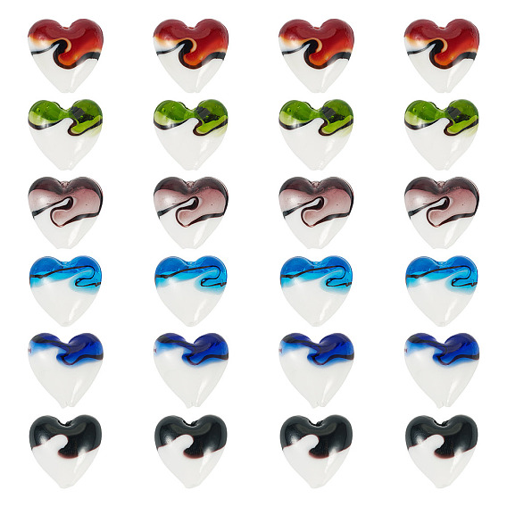 24 шт 6 цвета бусины лэмпворк ручной работы, сердце, два тона