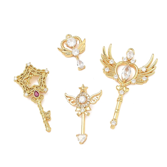 Латунные микропаве прозрачные подвески с фианитом, Волшебная палочка