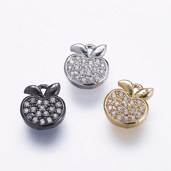 Brass Micro Pave Cubic Zirconia Charms, Apple