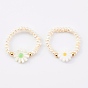 Natural Pearl Beaded Stretch Rings, with Natural Shell Beads, Flower