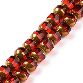 Electroplated Transparent Glass Beads Strands, Faceted, Half Golden Plated, Round