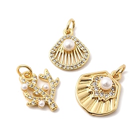 Латунные микропаве прозрачные подвески с фианитом, с абс пластмассовой имитационной жемчужиной, без кадмия и без свинца, долговечный, стойки покрытие