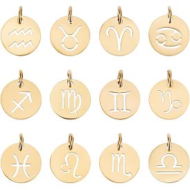 304 подвески из нержавеющей стали, плоский круглый с созвездием / знак зодиака