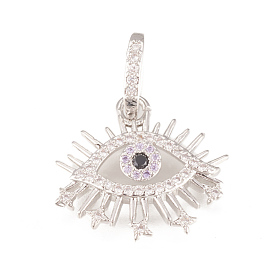 Brass Micro Pave Cubic Zirconia Pendants, Long-Lasting Plated, Lead Free & Cadmium Free & Nickel Free, Evil Eye, Colorful
