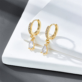 Fashionable CZ Drop Earrings with 14K Gold Plating for Autumn and Winter